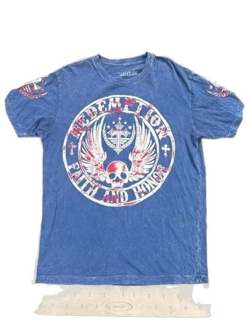 Archaic by Affliction 'Redemption Faith and Honor' Blue Graphic T-Shirt